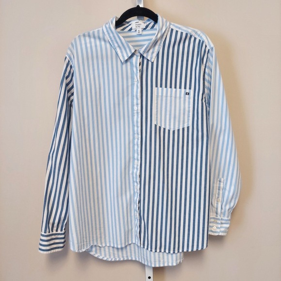 Crown Ivy Women's XL Blue White Striped Button Down Long Sleeve Shirt - Picture 1 of 6